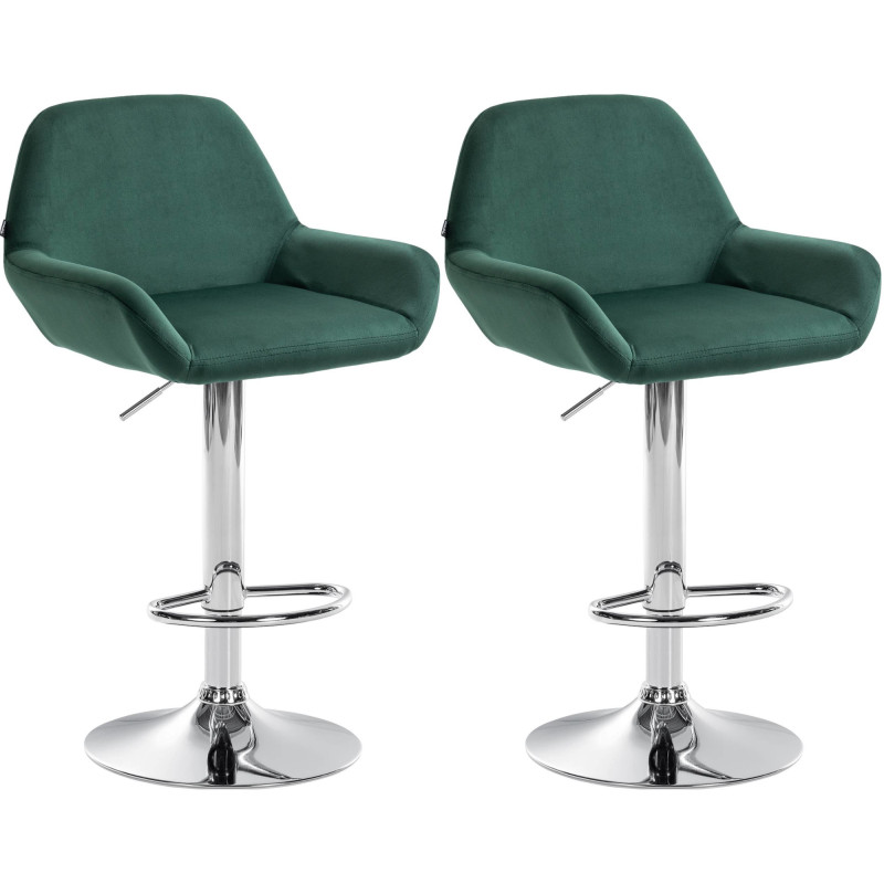 Lot de 2 tabourets de bar Braga velours chrome vert foncé