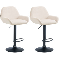 Lot de 2 tabourets de bar Braga velours crème