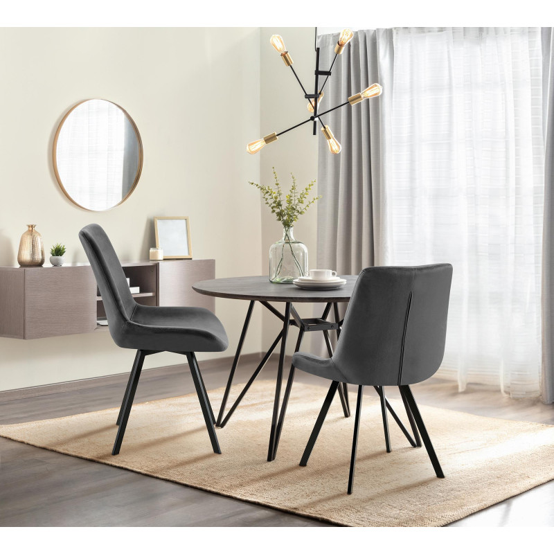 Chaise de salle à manger Lewes en velours gris foncé