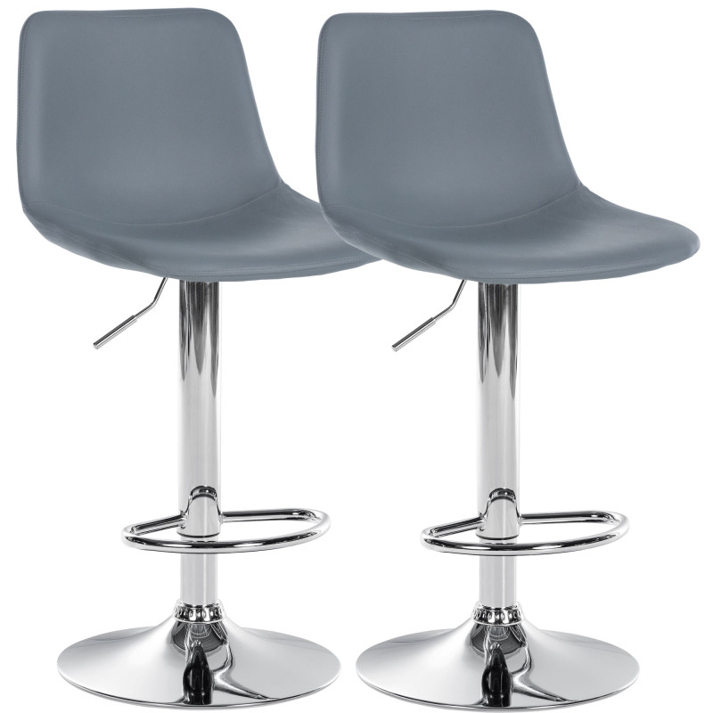 Lot de 2 tabourets de bar Divo simili cuir chromé gris