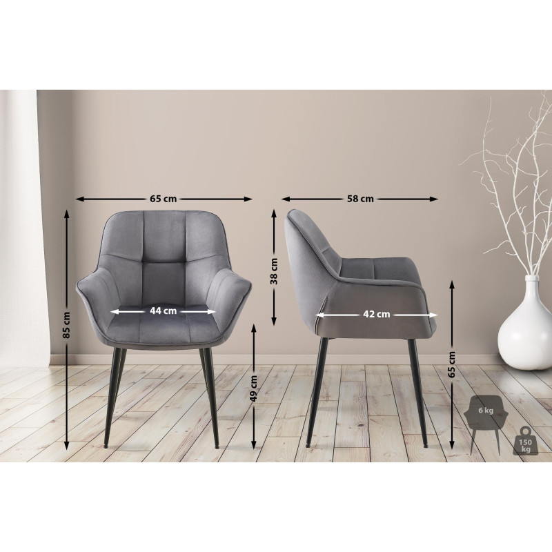 Chaise de salle à manger Roseville en velours gris foncé