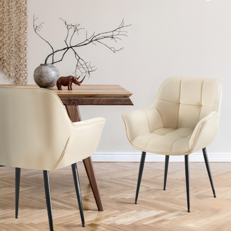 Chaise de salle à manger en velours crème Roseville