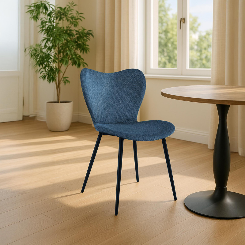 Chaise de salle à manger Maika en tissu bleu