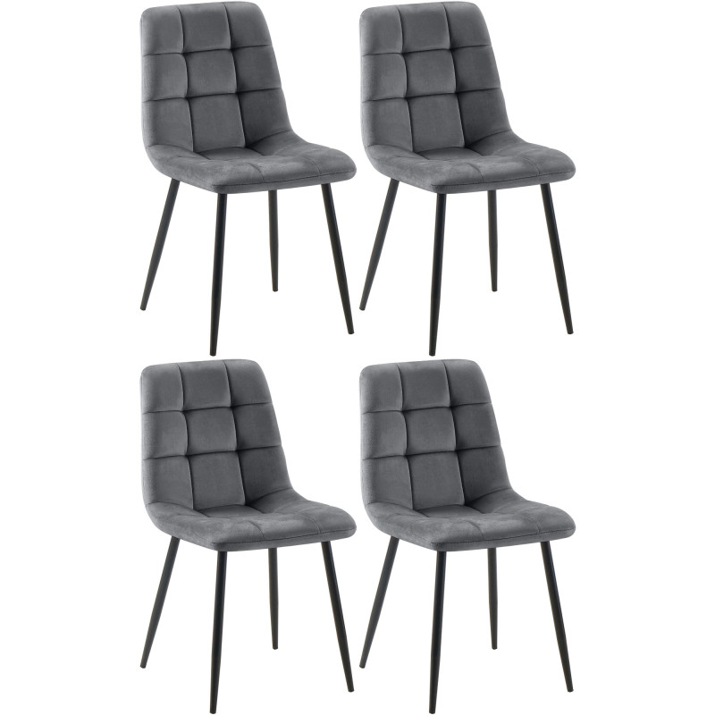 Lot de 4 chaises de salle à manger Tilde en velours gris foncé
