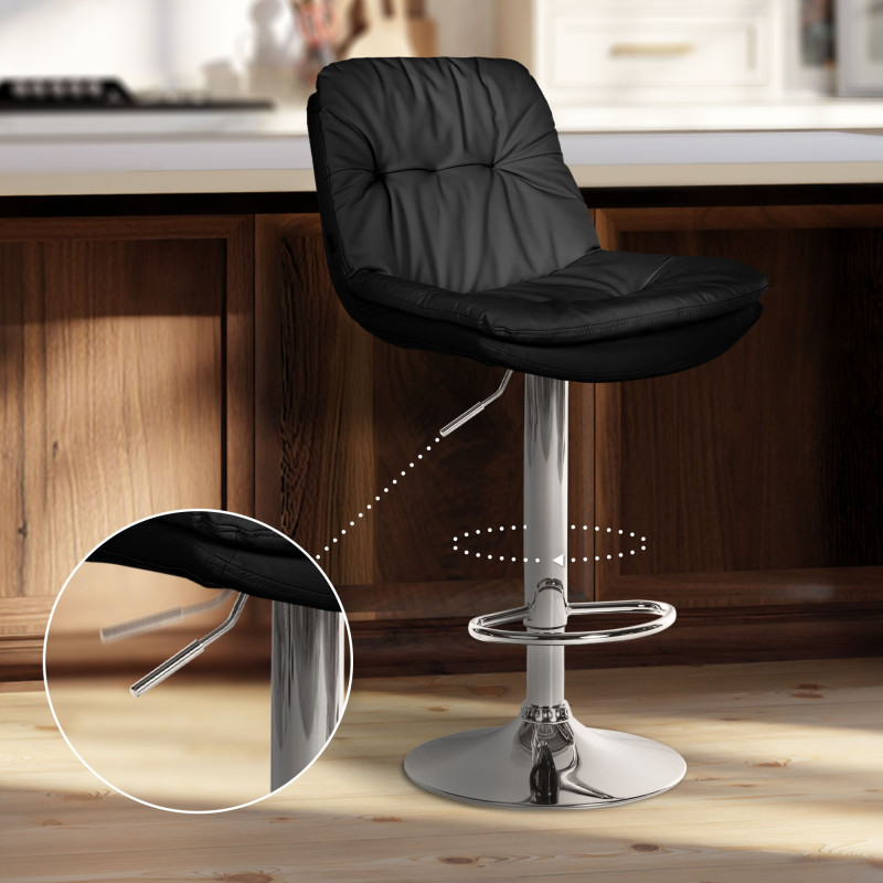 Tabouret de bar Laurel, similicuir, chrome noir