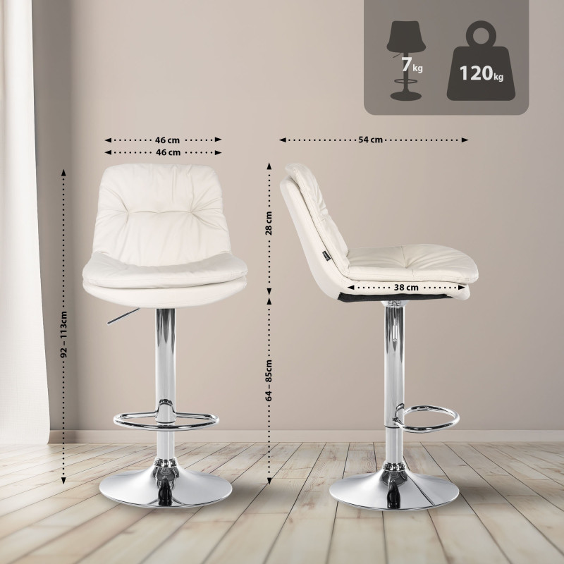 Tabouret de bar Laurel, similicuir, chrome blanc