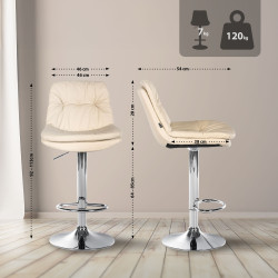 Tabouret de bar Laurel, similicuir, chrome crème