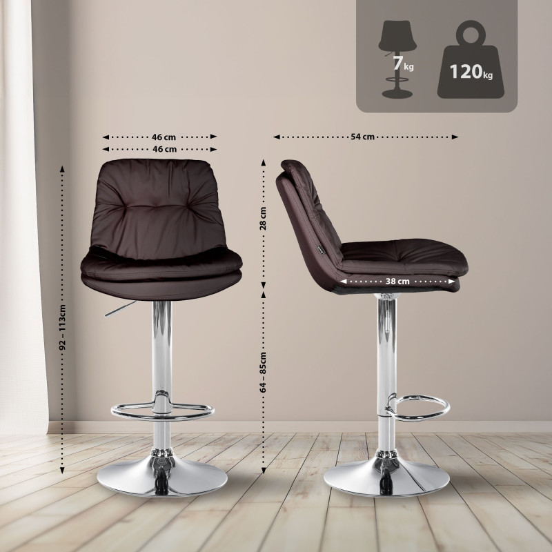 Tabouret de bar Laurel, similicuir, chrome brun