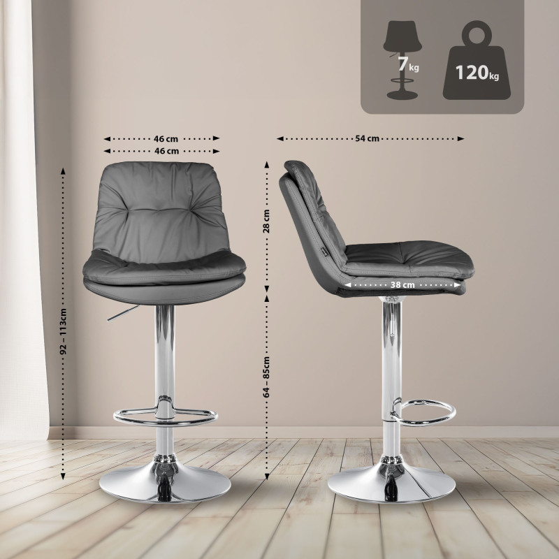 Tabouret de bar Laurel, similicuir, chrome gris
