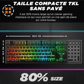 Clavier Gaming - AZERTY - THE G-LAB - Keyz CAESIUM-TKL - Sans Pavé Numérique - Rétroéclairé - Noir