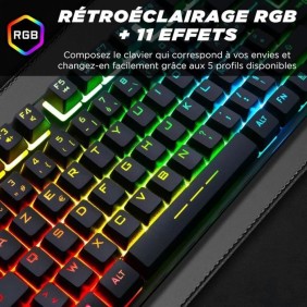 Clavier Gaming - AZERTY - THE G-LAB - Keyz CAESIUM-TKL - Sans Pavé Numérique - Rétroéclairé - Noir