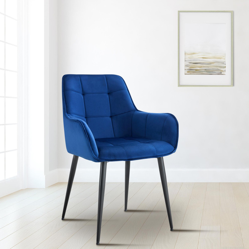 Chaise de salle à manger Ferndale, velours, bleu foncé