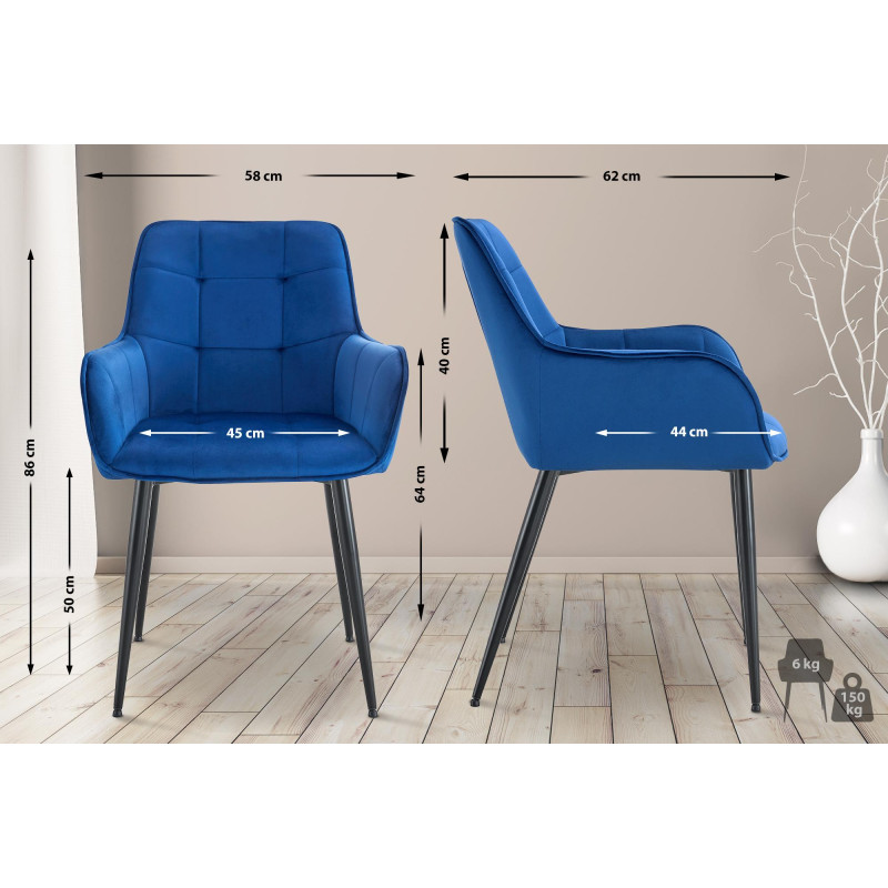 Chaise de salle à manger en velours Ferndale bleu foncé