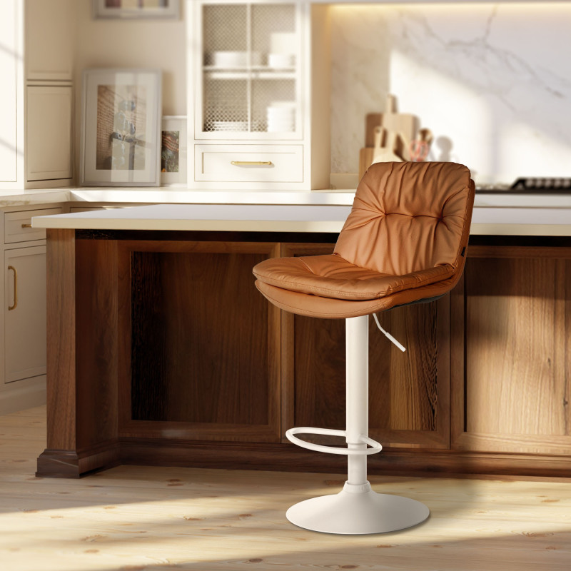 Tabouret de bar Laurel, similicuir marron clair