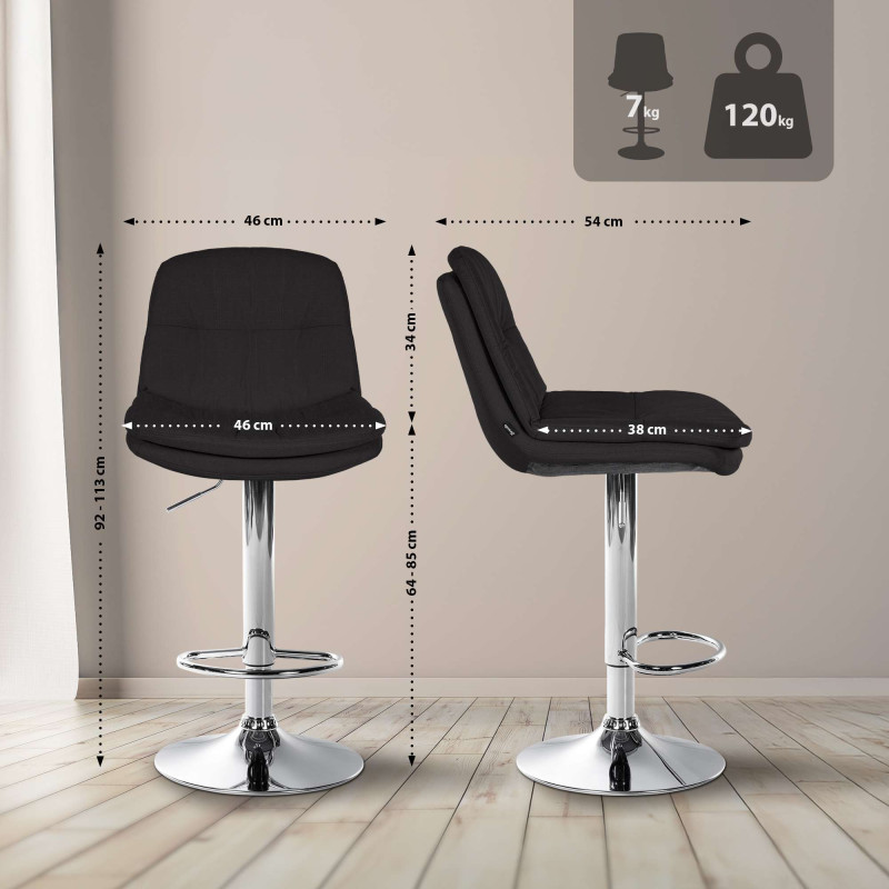 Tabouret de bar Laurel tissu chromé noir