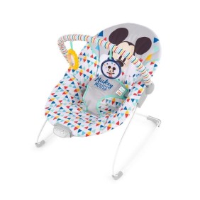 DISNEY BABY Transat Mickey Triangles Multicolores, Vibrations, 2 Jouets, Harnais 3 point d'attache, Lavable en machine