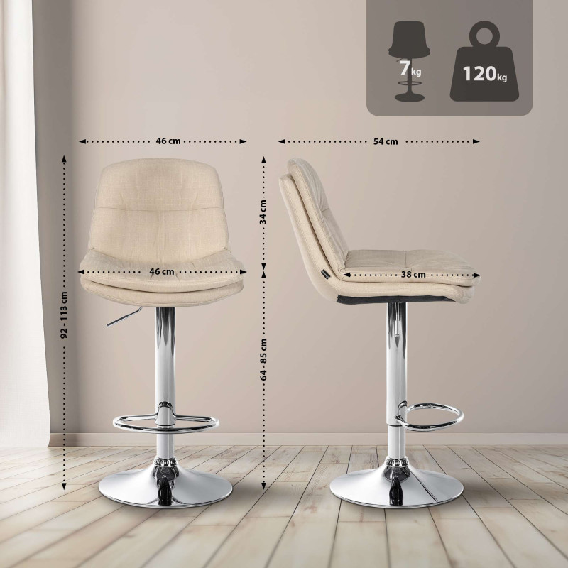 Tabouret de bar Laurel tissu chromé crème