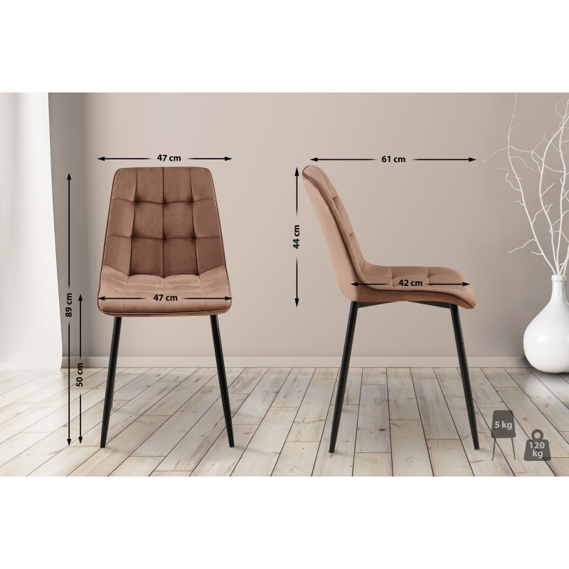 Chaise de salle à manger Gifford, velours, marron