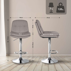 Tabouret de bar Laurel tissu chromé gris