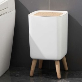 Poubelle sur pied de salle de bain push - MALMO SQUARE - KITCHEN MOVE - 10L - Bois design