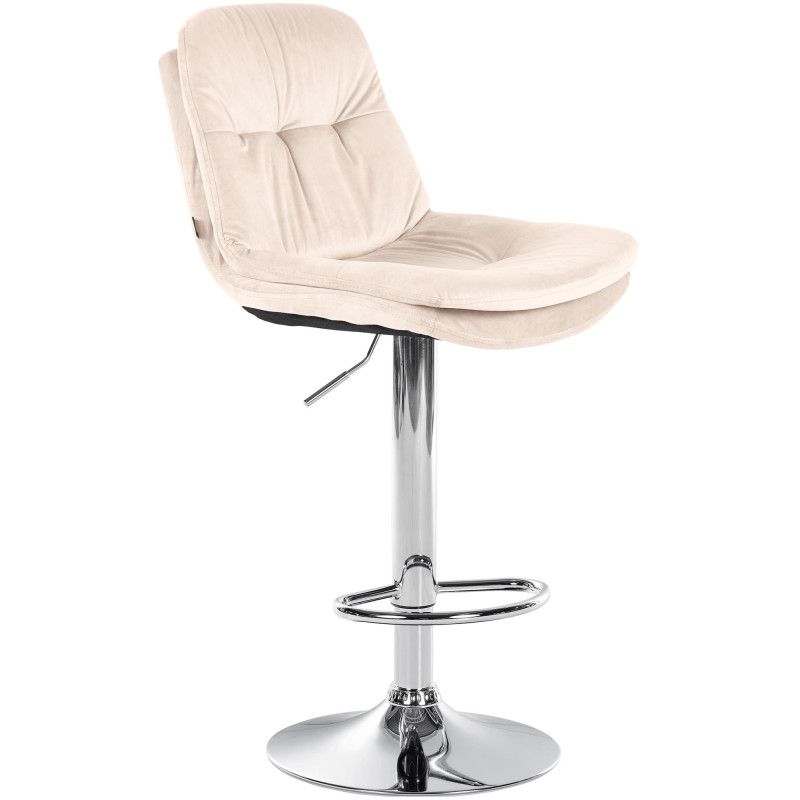 Tabouret de bar chromé en velours Laurel crème