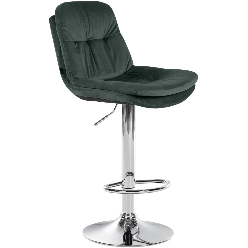 Tabouret de bar chromé en velours Laurel vert foncé