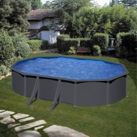 Piscine hors sol ovale en acier gris anthracite - GRE - Louco - Filtration a sable