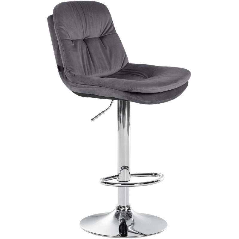 Tabouret de bar chromé en velours Laurel gris foncé