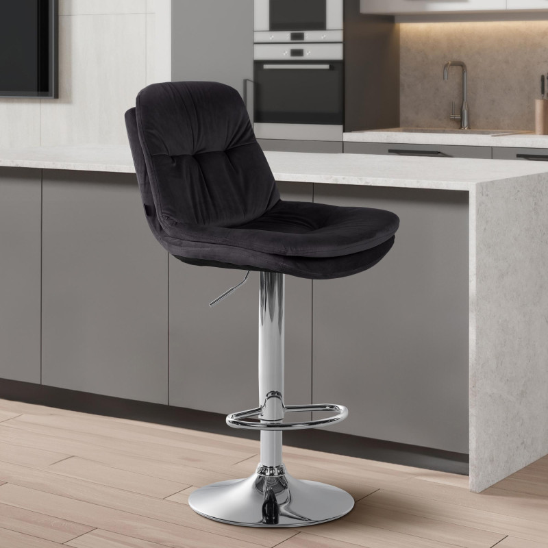 Tabouret de bar chromé en velours Laurel noir