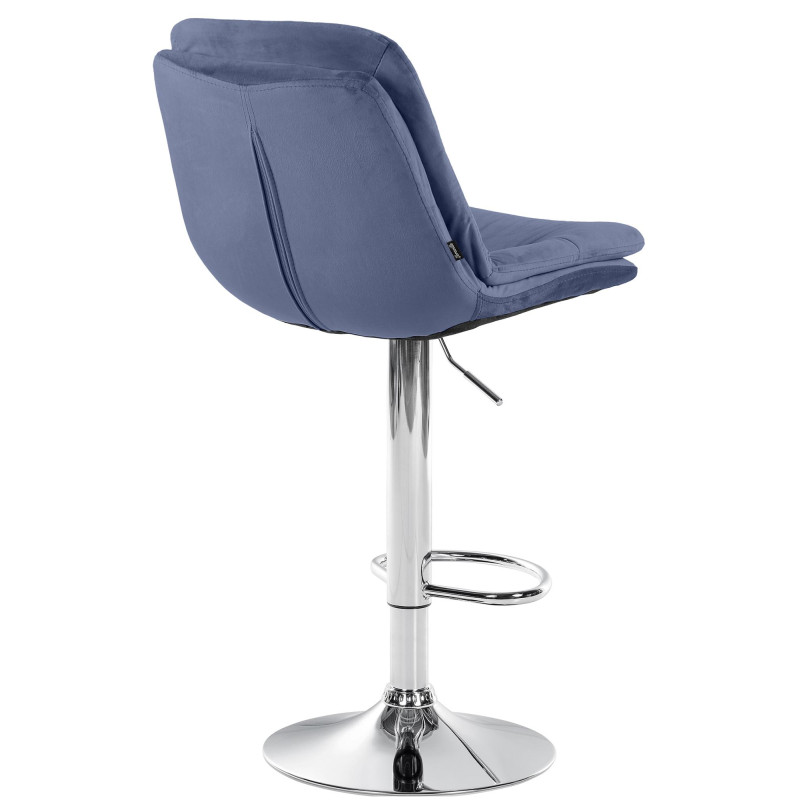 Tabouret de bar chromé en velours Laurel bleu