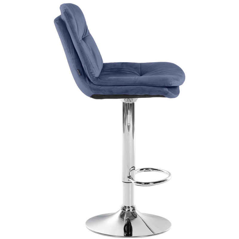 Tabouret de bar chromé en velours Laurel bleu