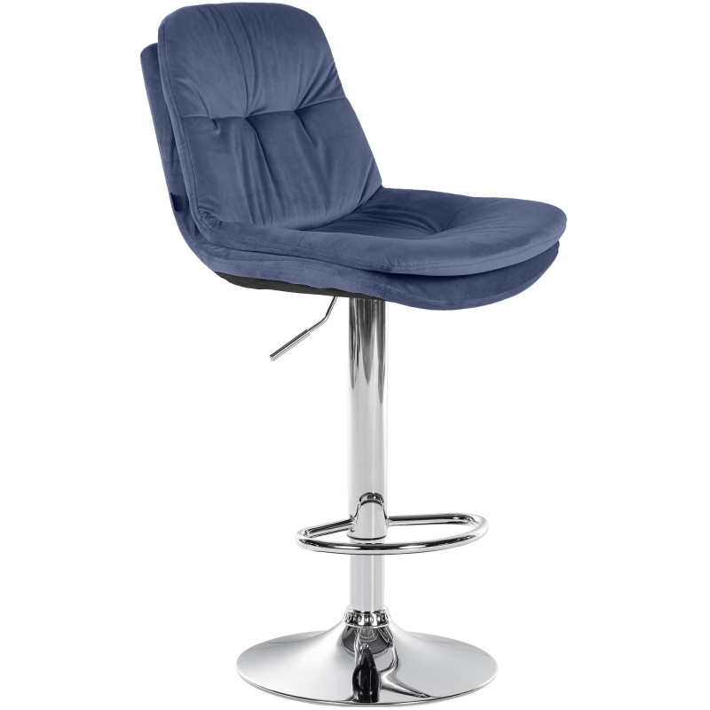 Tabouret de bar chromé en velours Laurel bleu