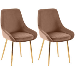 Lot de 2 chaises de salle à manger Elmira en velours doré marron