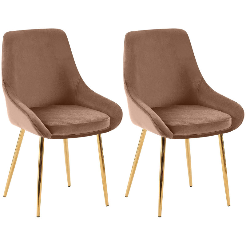 Lot de 2 chaises de salle à manger Elmira en velours doré marron