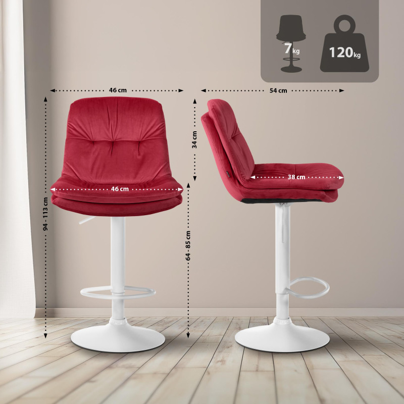 Tabouret de bar Laurel en velours rouge
