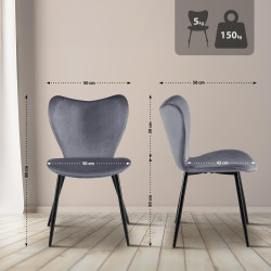 Chaise de salle à manger Maika en velours gris foncé