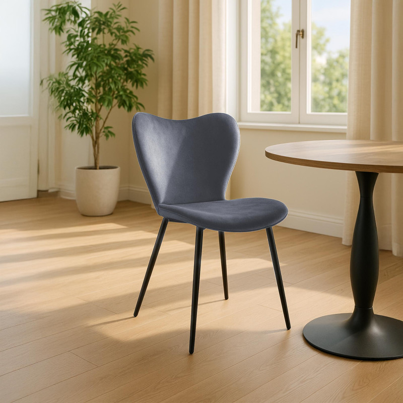 Chaise de salle à manger Maika en velours gris foncé