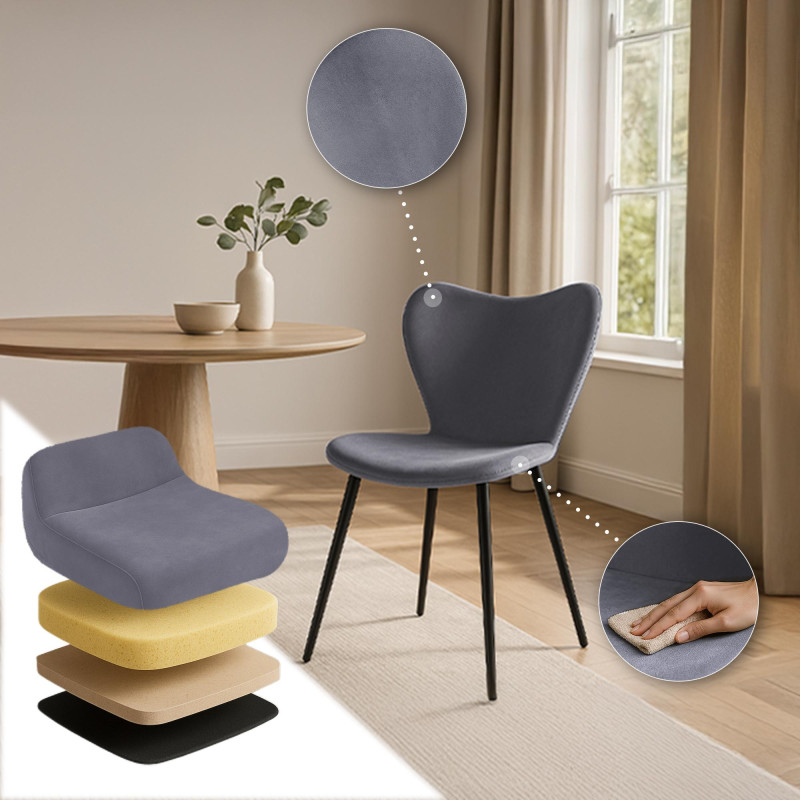 Chaise de salle à manger Maika en velours gris foncé