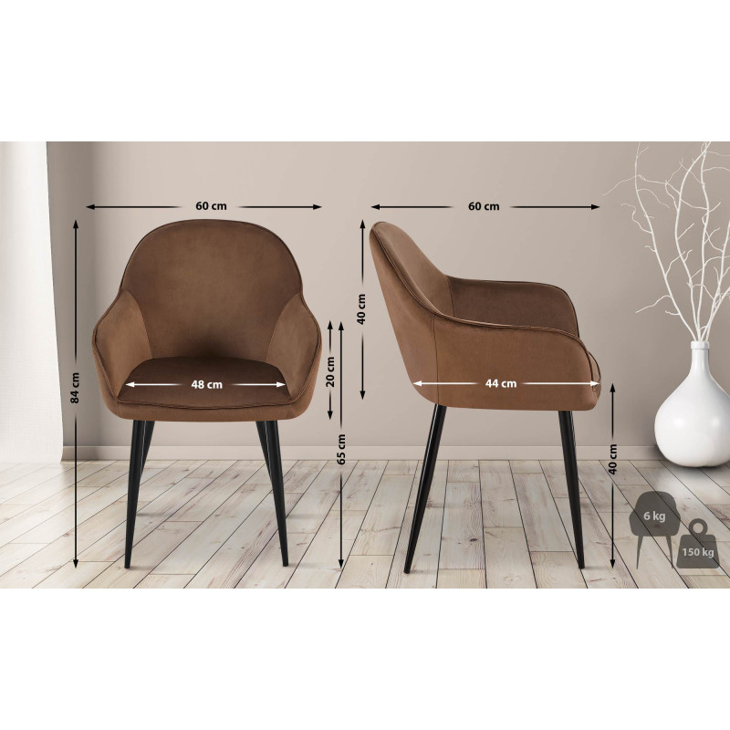 Lot de 2 chaises de salle à manger Boise en velours marron