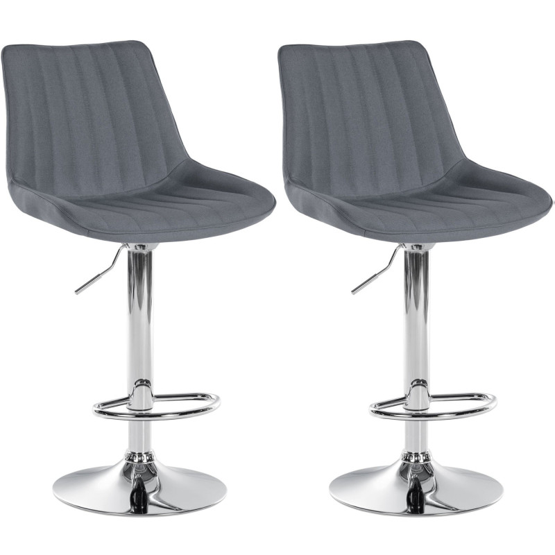Lot de 2 tabourets de bar Toni tissu chromé gris