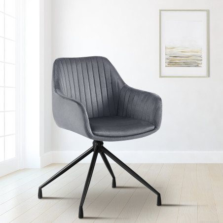 Chaise de salle à manger Welby en velours gris foncé