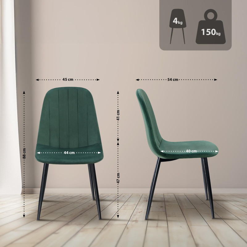 Lot de 4 chaises de salle à manger Baxter en velours vert