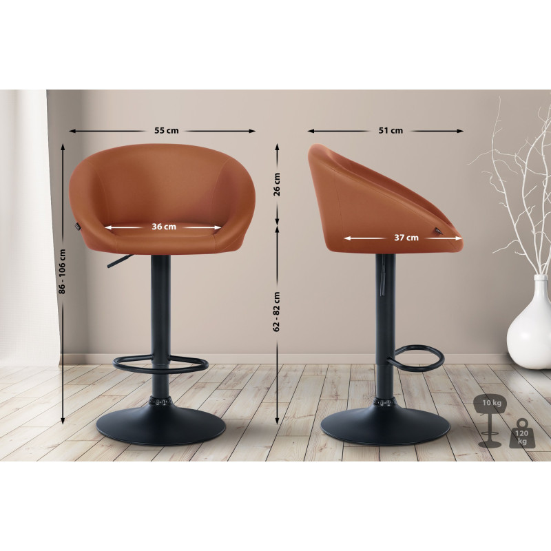 Tabouret de bar Davie, simili cuir marron clair