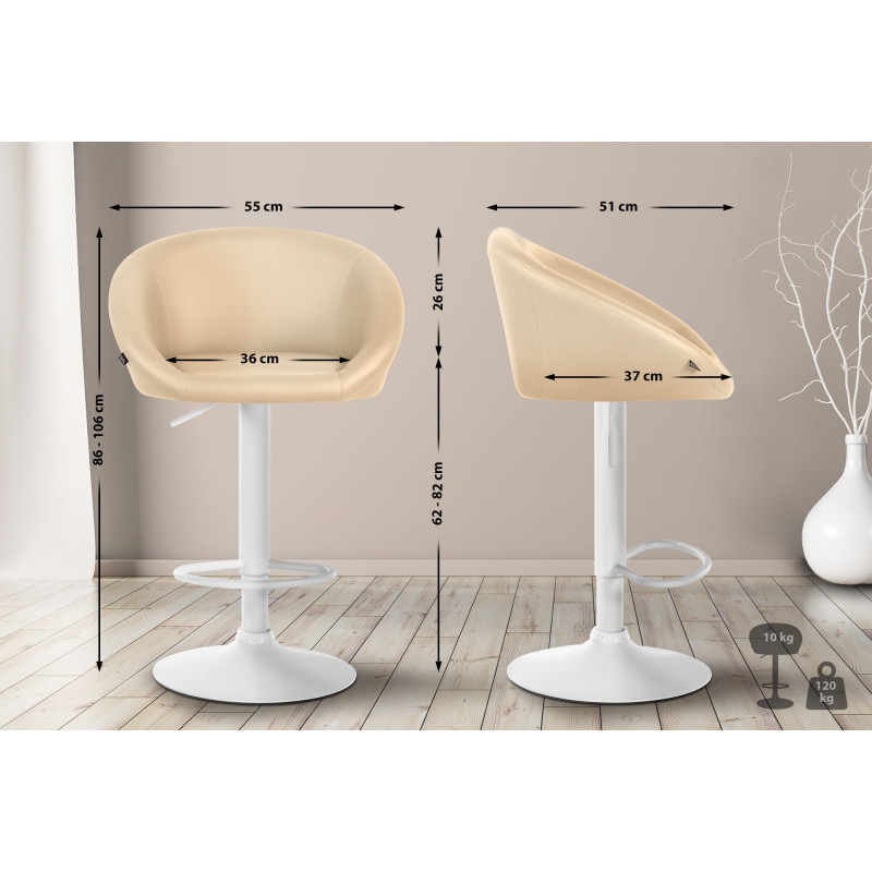 Tabouret de bar Davie, similicuir crème