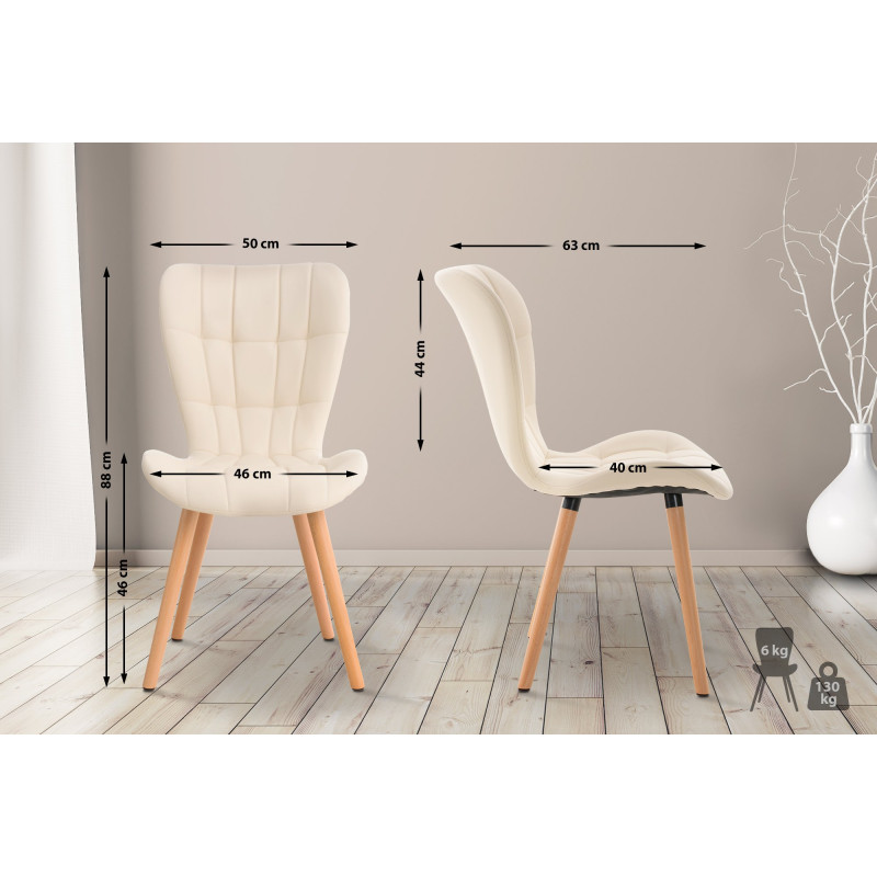 Ensemble de 2 chaises Elda, similicuir, crème