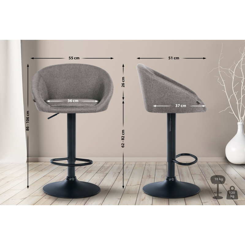 Tabouret de bar Davie en tissu gris clair