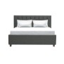 EMILY Lit adulte 140x190 cm + Coffre de rangement - Tissu imitation lin gris foncé - Sommier inclus