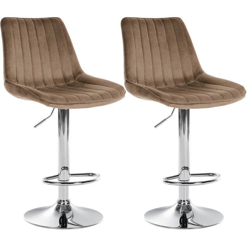 Lot de 2 tabourets de bar Toni velours chromé brun