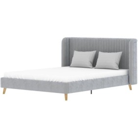 Lit adulte HEIDI - 140 x 190 cm - Velours gris - Sommier inclus