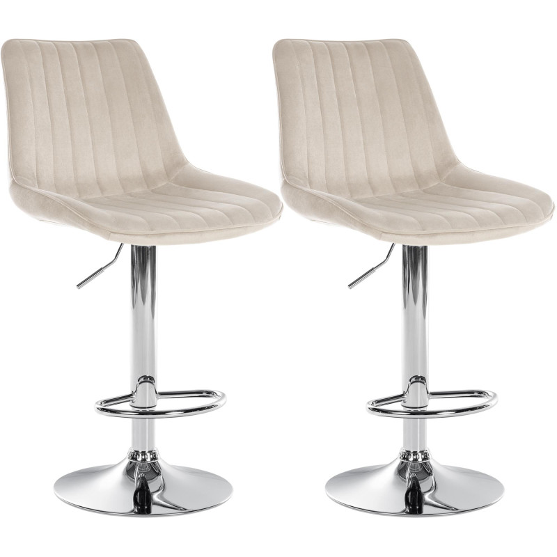 Lot de 2 tabourets de bar Toni velours chromé crème